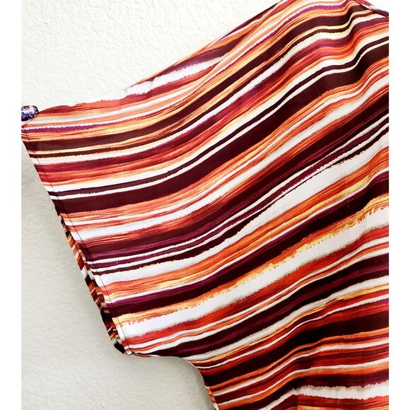 Cato Orange Brown Burgundy Striped Dolman Sleeves Top 22W 24W Plus Lightweight - Picture 3 of 6